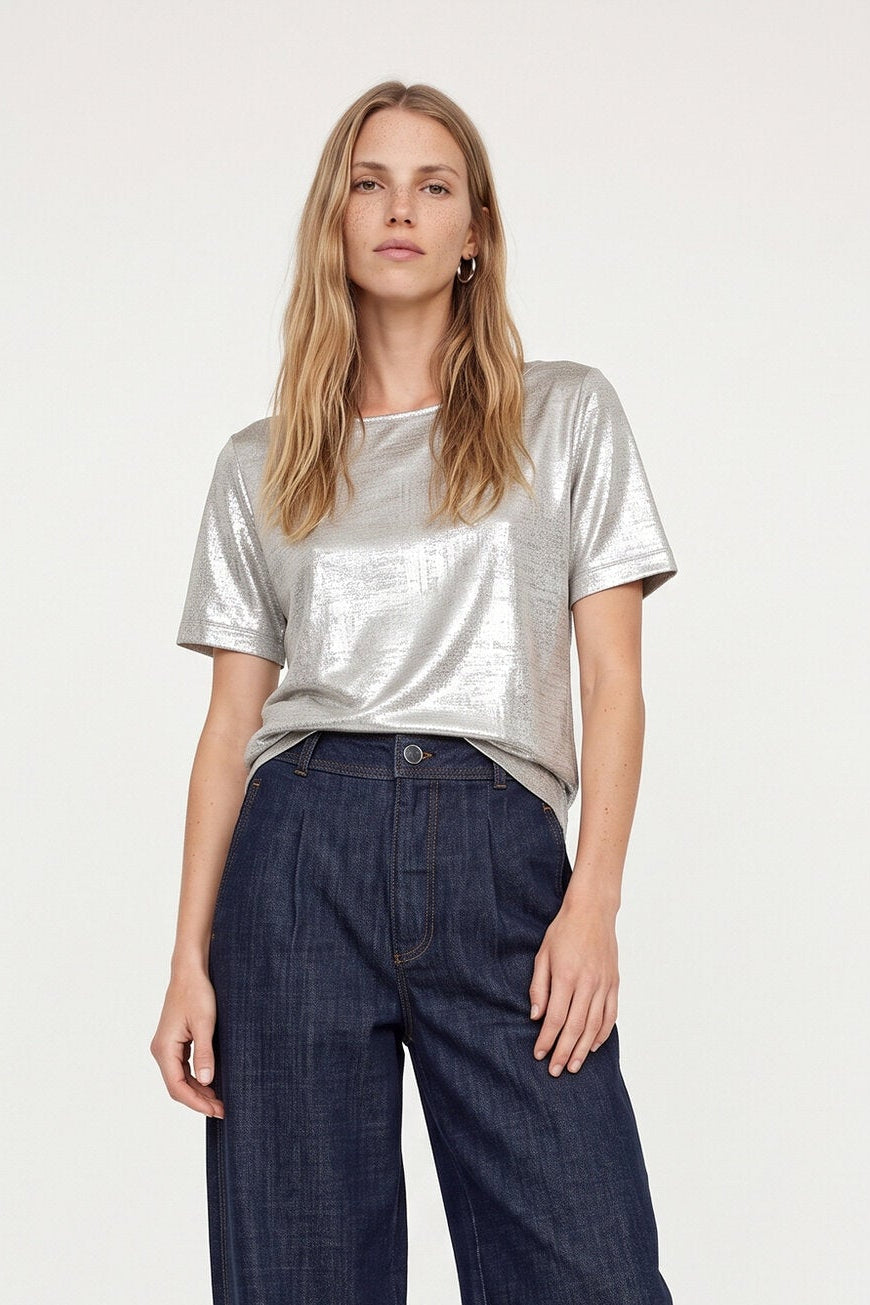 Niva Metallic t-shirt – sølvfarvet